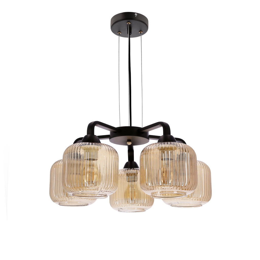 CAMPANA lampa wisząca czarny 5x60W E27 klosz bursztynowy