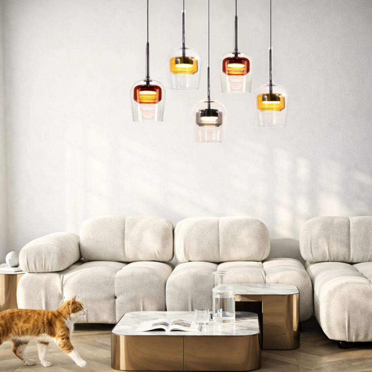 GLAXI lampa wisząca czarny 5x9W GX53 klosz bezb.+dym. br. żółty