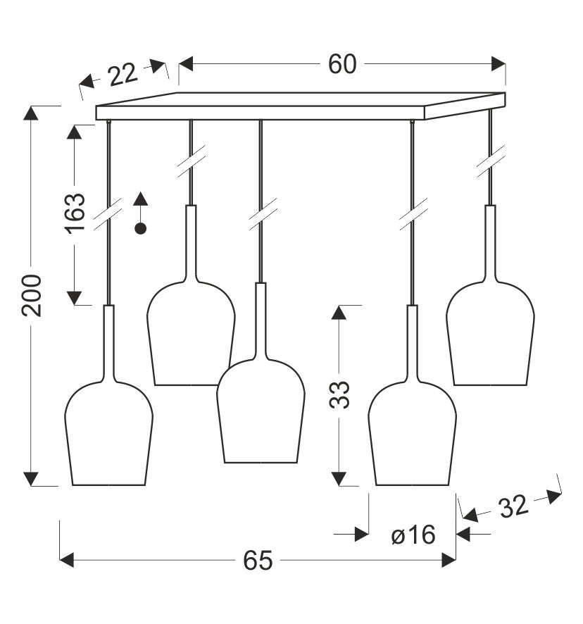 GLAXI lampa wisząca czarny 5x9W GX53 klosz bezb.+dym. br. żółty