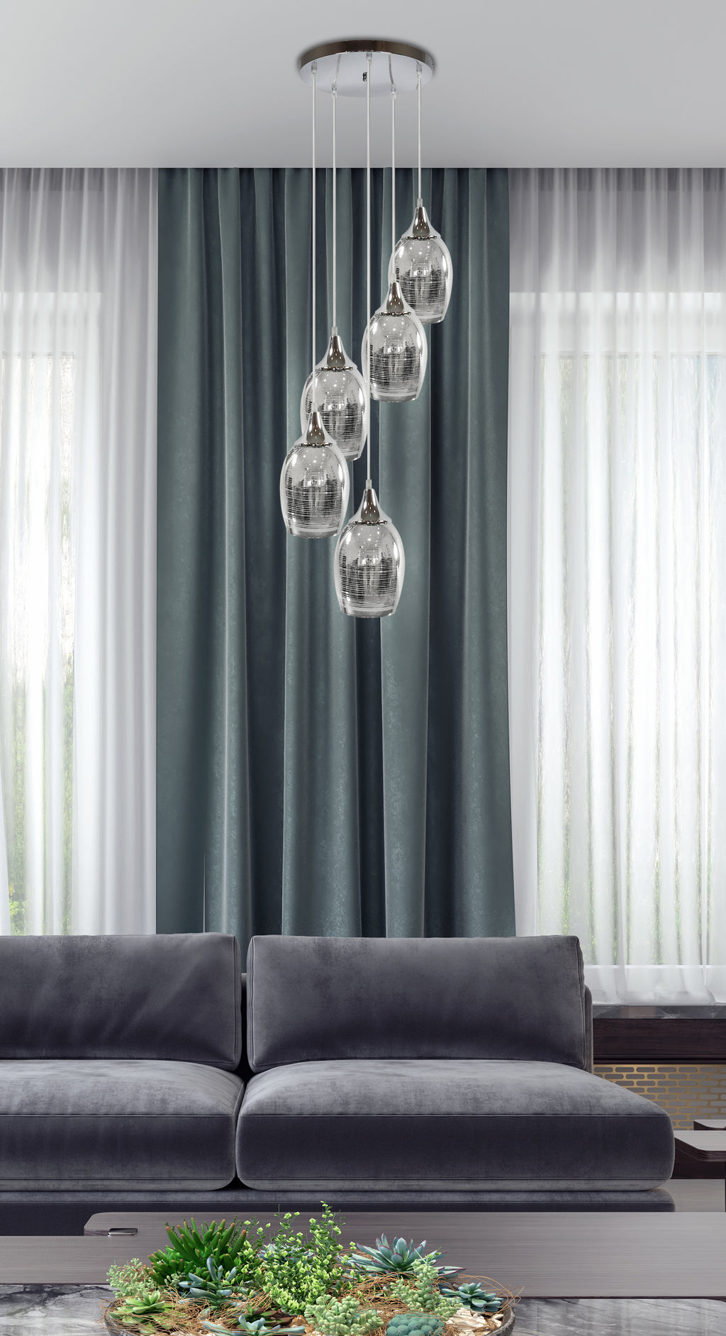 MARINA lampa wisząca talerz 5x60W E27 chrom