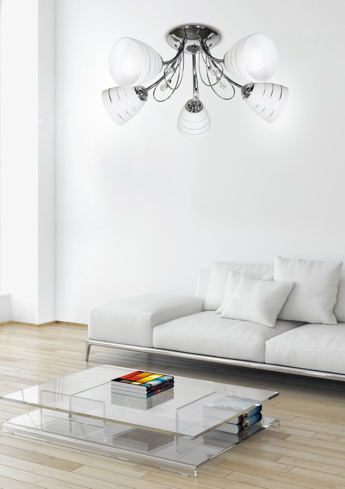 SIMPLI lampa wisząca 5*40W E27 chrom z kryształkiem+klosz z paskiem