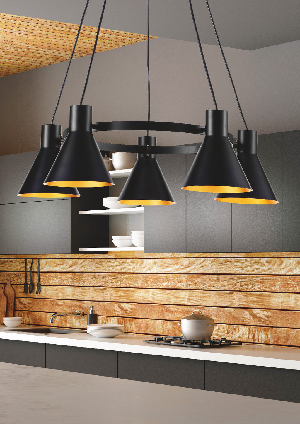 MORE lampa wisząca 5x40W E27 czarny matowy