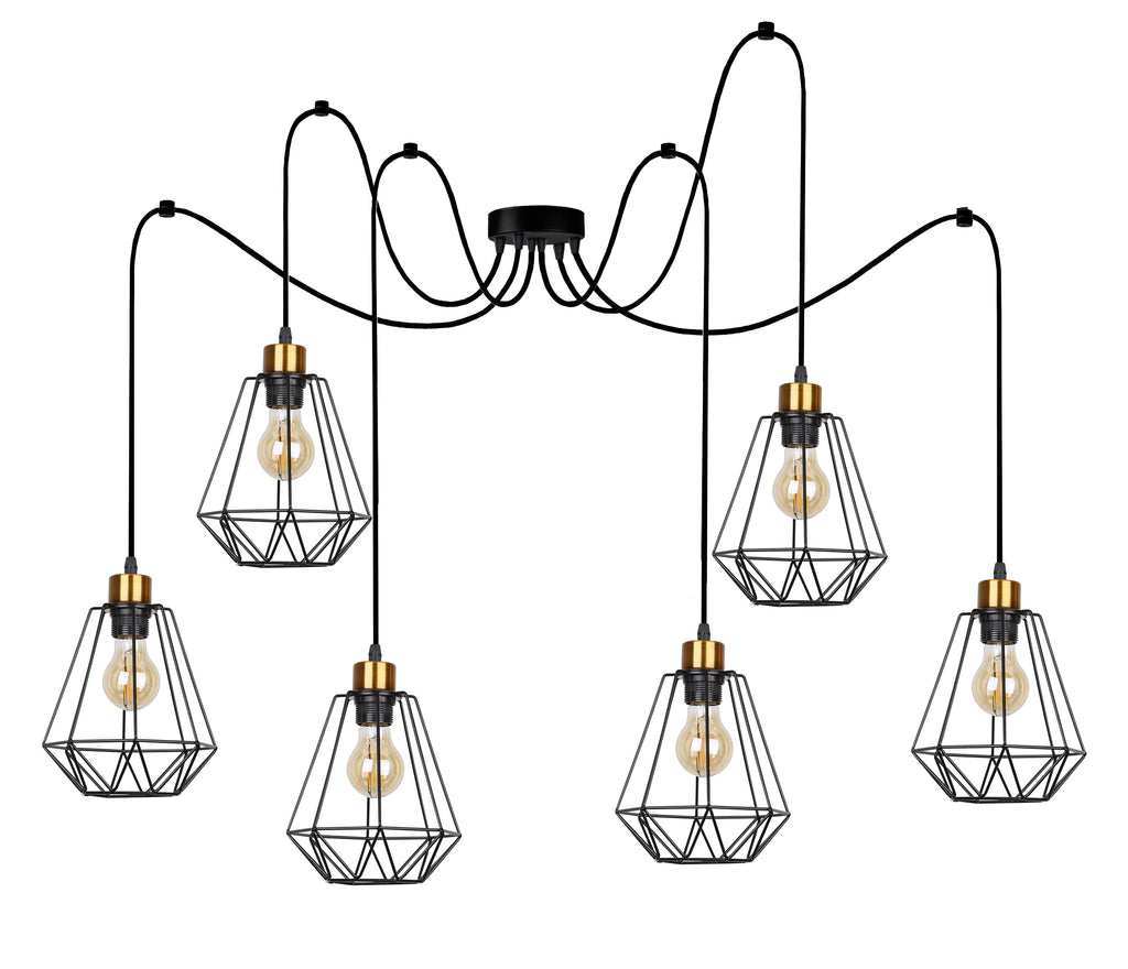 Primo p lampa wisząca czarny+złoty 6x60W E27 klosz czarny