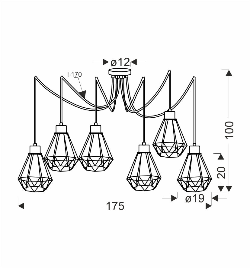 Primo p lampa wisząca czarny+złoty 6x60W E27 klosz czarny