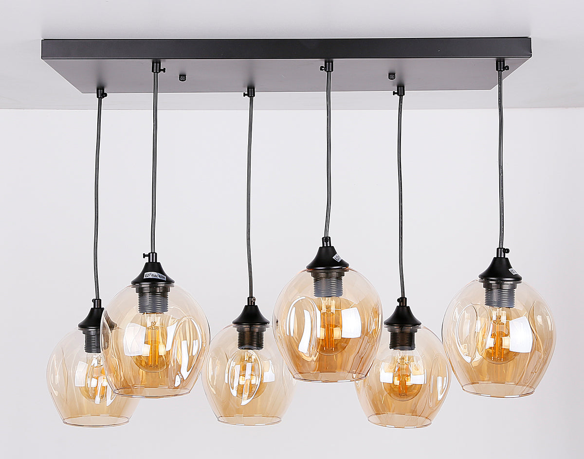 Aspa lampa wisząca czarny 6x40W E27 klosz brązowy