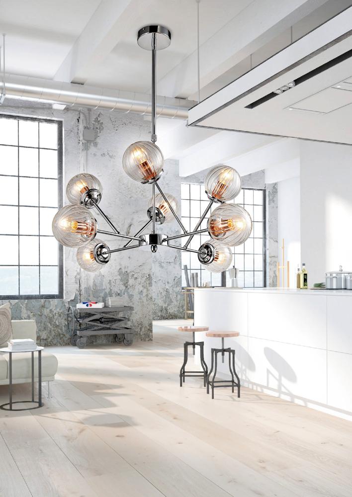 BEST lampa wisząca 8x40W E14 chrom+miedź