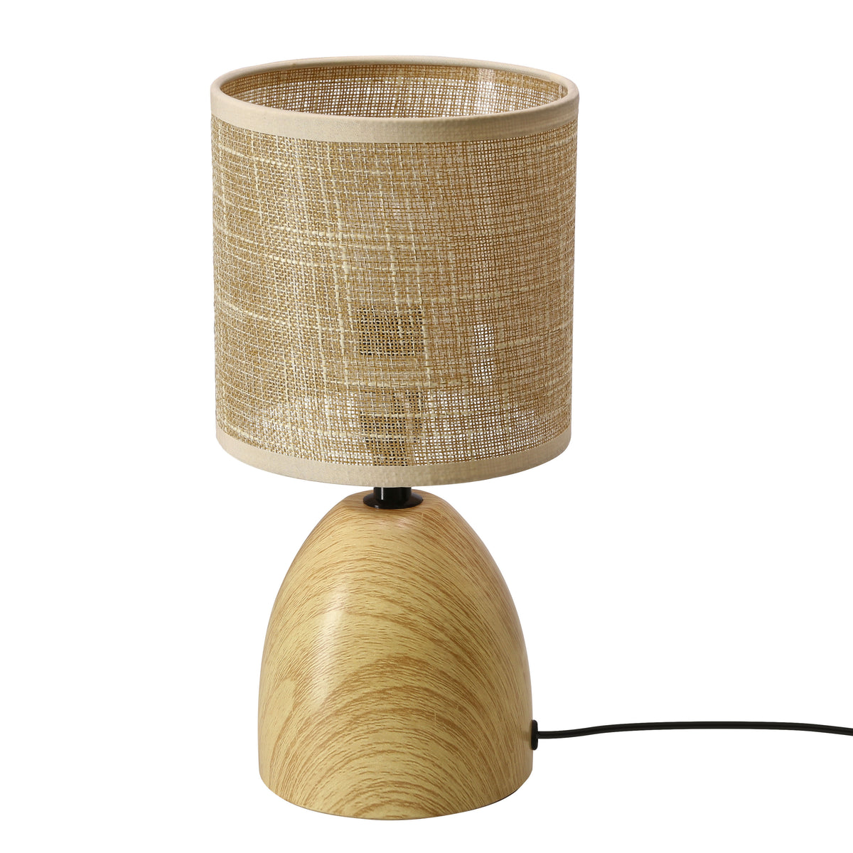 DELI lampka stołowa ceramiczna ef. drewna 1x40W E14 abażur beżowy