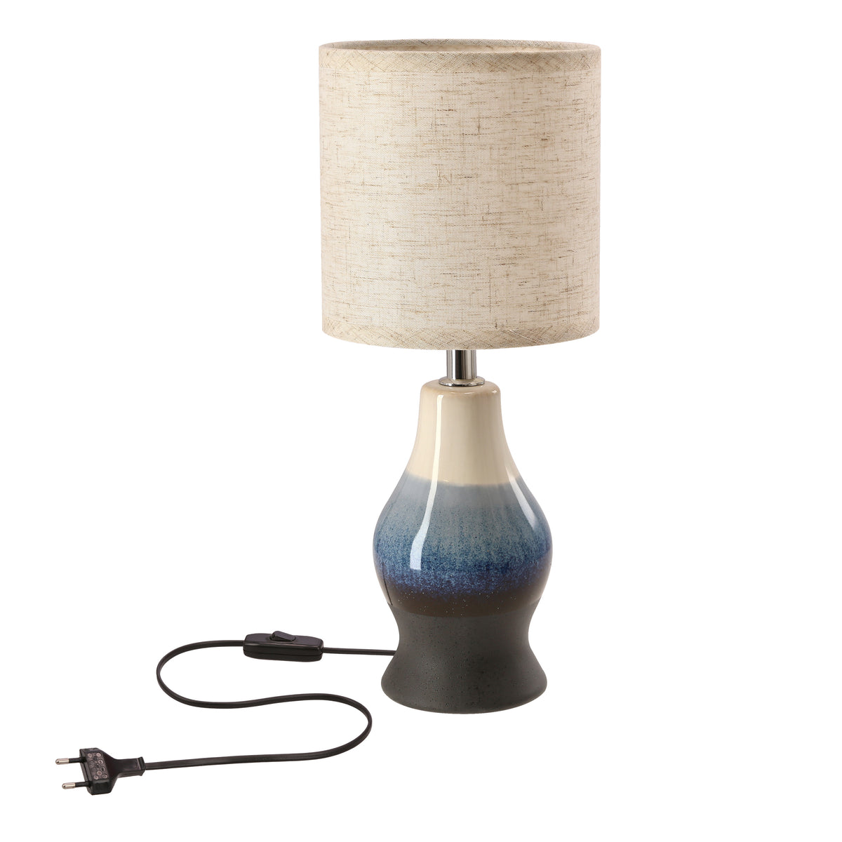 NAVIA lampka stołowa ceramiczna beżowy+niebieski 1x40W E14 abażur kość słoniowa