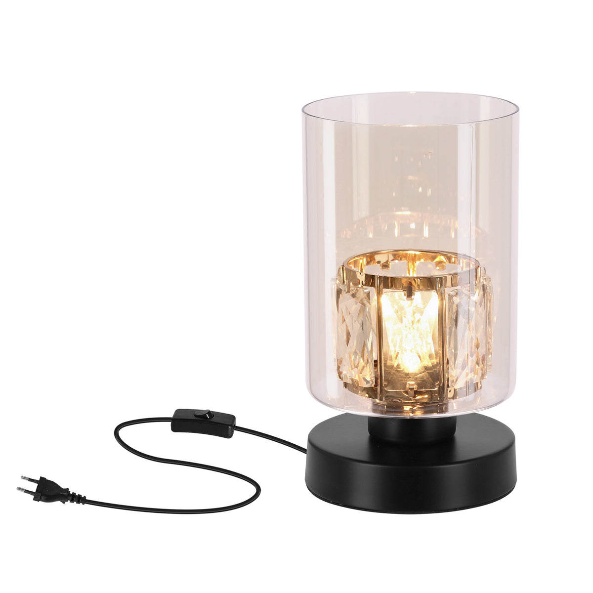 DUCATO lampka stołowa czarny 1x40W E27 klosz bursztynowy