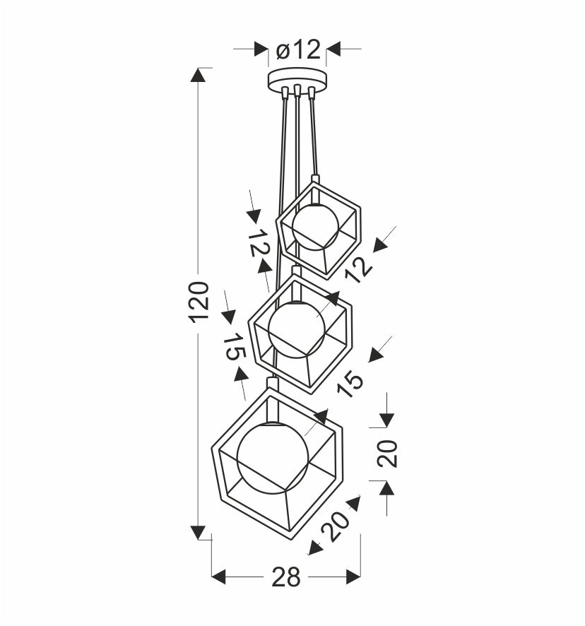 LAMPA WISZACA WEERT 3 CZARNY ZŁOTY 120x20x28