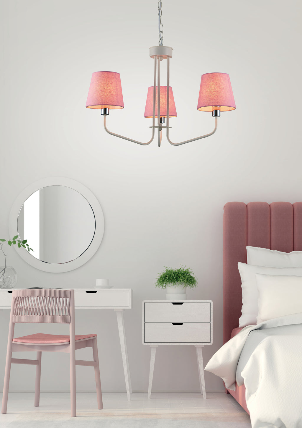 lampa wisząca york 3 biały różowy