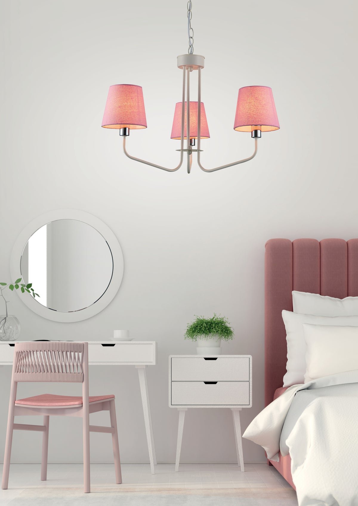 lampa wisząca york 3 biały różowy