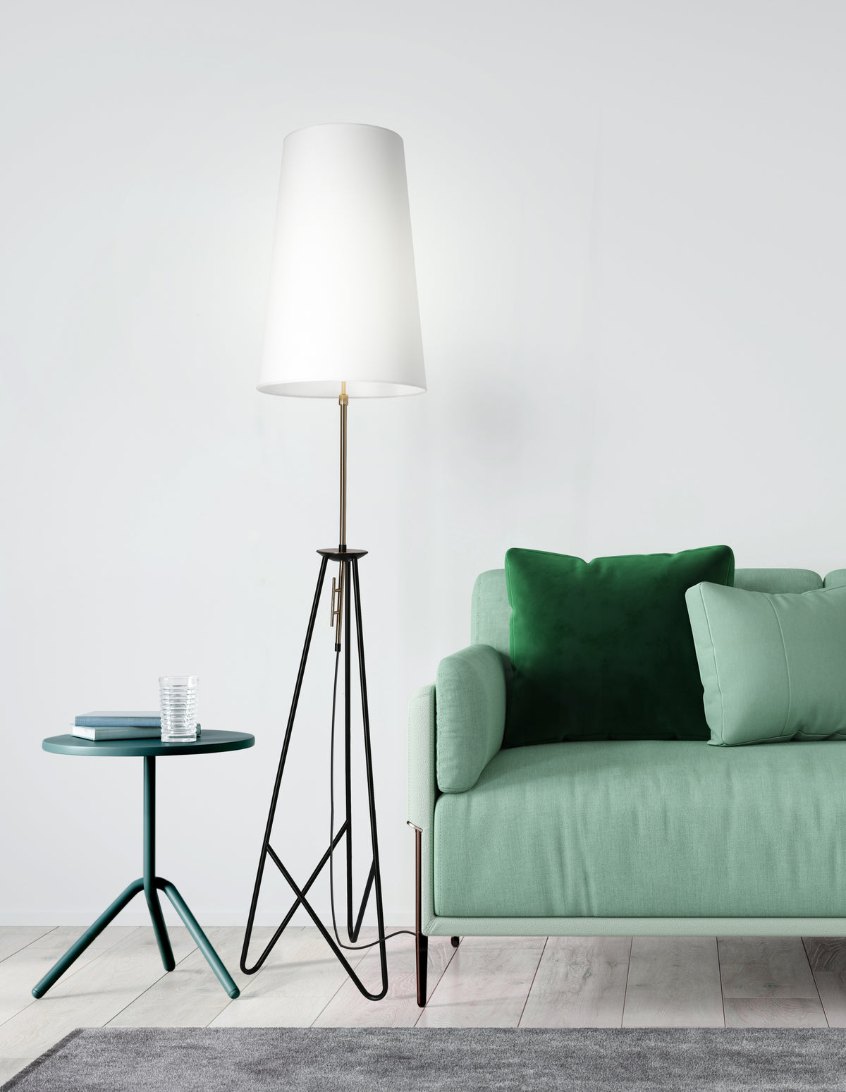 TAFLO lampa podłogowa czarno złota 1x60W E27 abażur biały