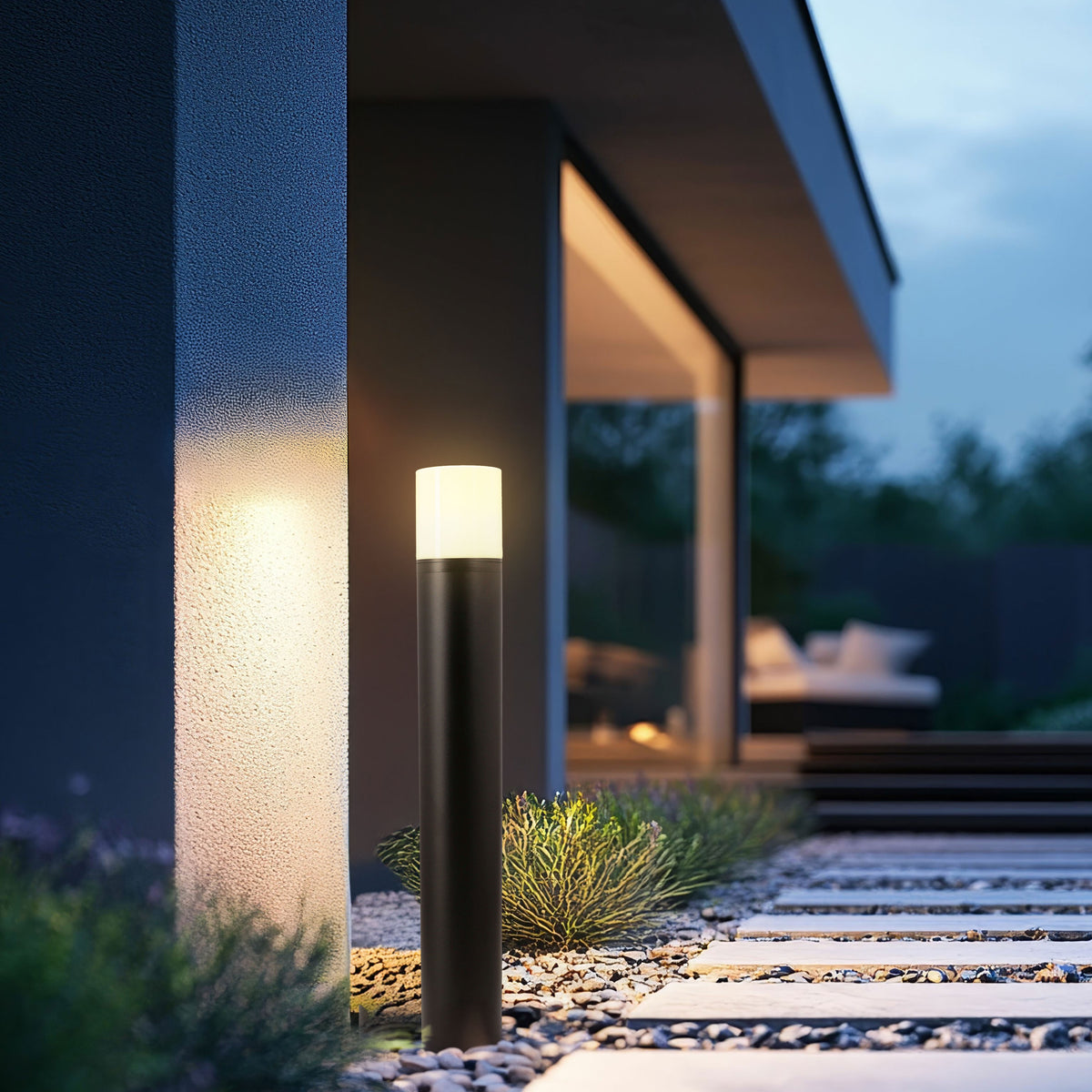 Lampa ogrodowa LED SEDUM – czarny słupek 12W IP65 – nowoczesne oświetlenie ścieżki ogrodowej
