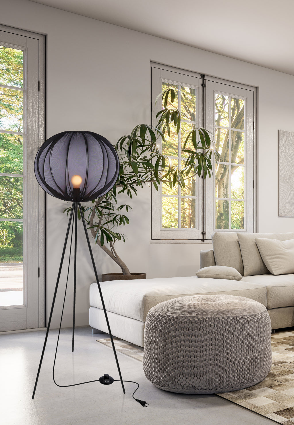 MELLOW lampa podłogowa czarny 1x40W E27 abażur mist 52 czarny kula
