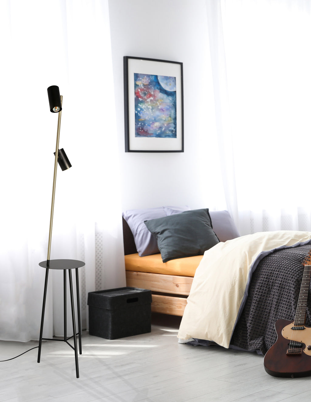 PERRET lampa podłogowa czarny+złoty matowy 2x15W GU10 klosz czarny