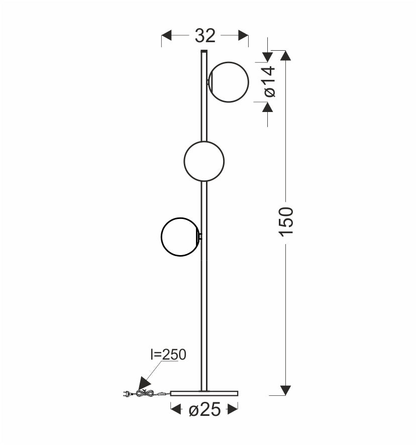Kama lampa podłogowa czarny+złoty 3x28W G9 klosz grafitowy