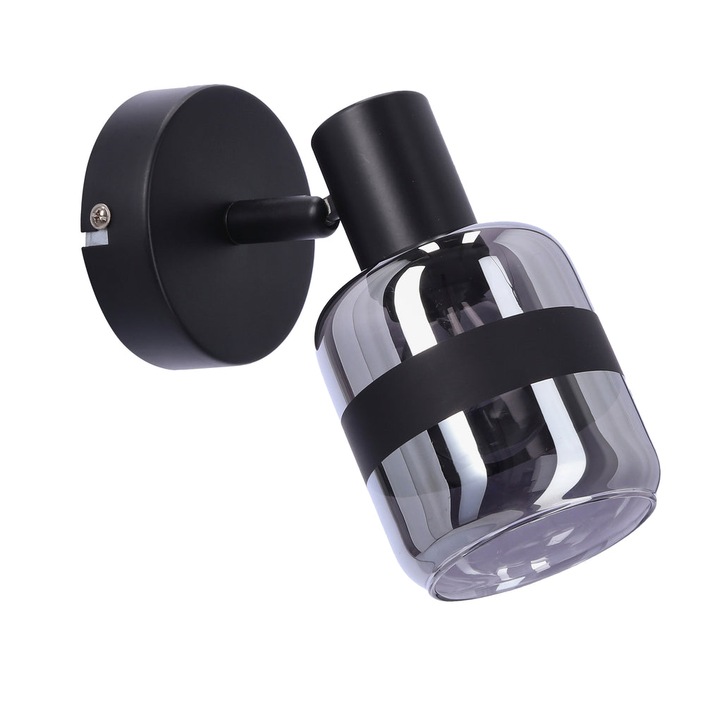 YUKI lampa kinkiet czarny matowy 1x15W E14 klosz dymiony