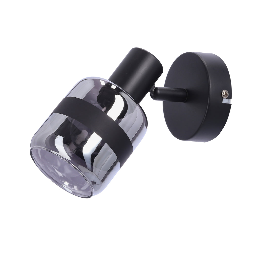 YUKI lampa kinkiet czarny matowy 1x15W E14 klosz dymiony
