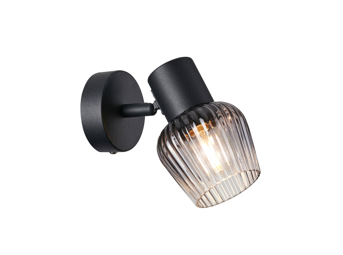 MITURA lampa kinkiet czarny 1x40W E27 klosz dymiony