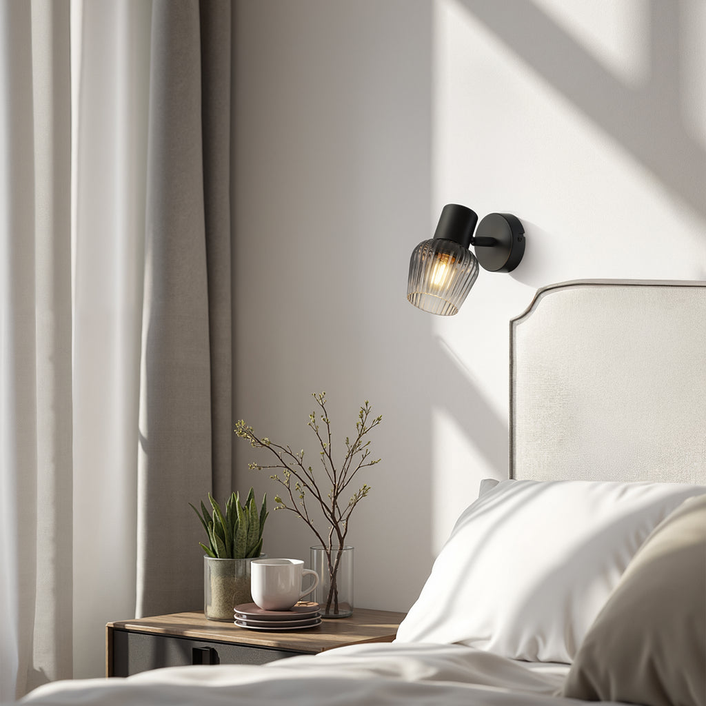 MITURA lampa kinkiet czarny 1x40W E27 klosz dymiony