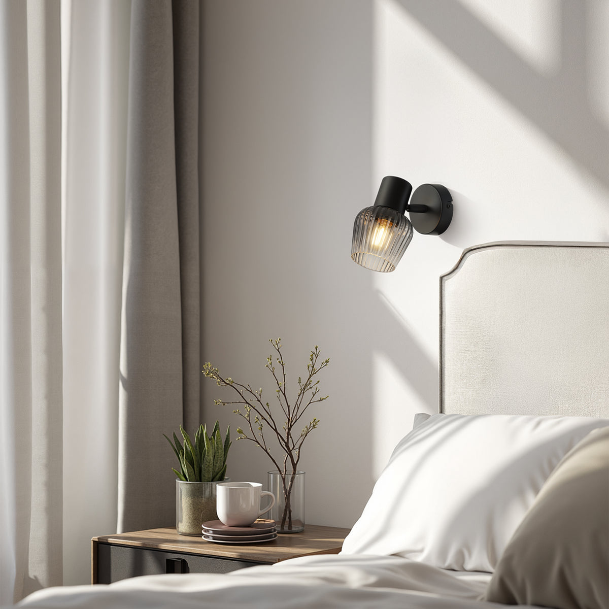 MITURA lampa kinkiet czarny 1x40W E27 klosz dymiony