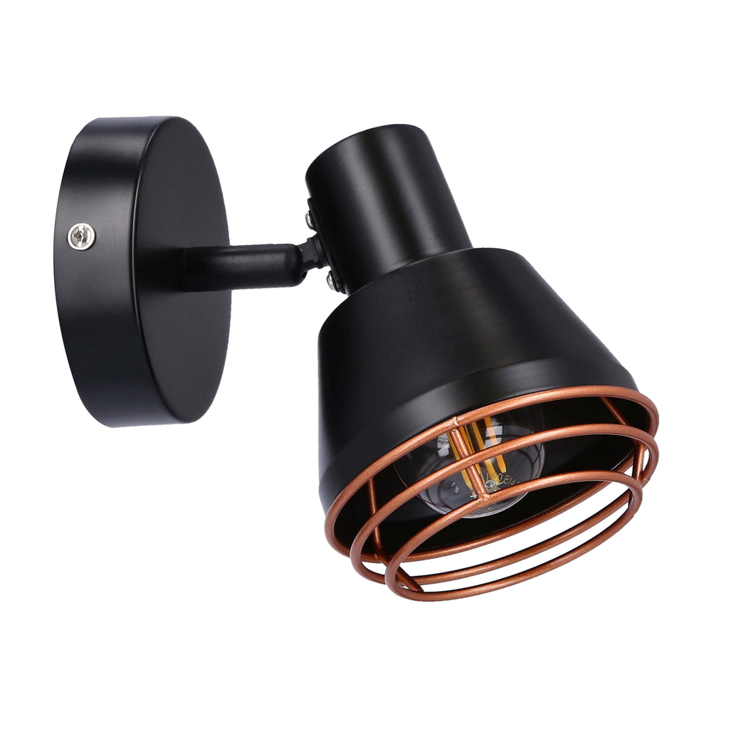 Neria lampa kinkiet czarny 1x40W E14 klosz miedziany