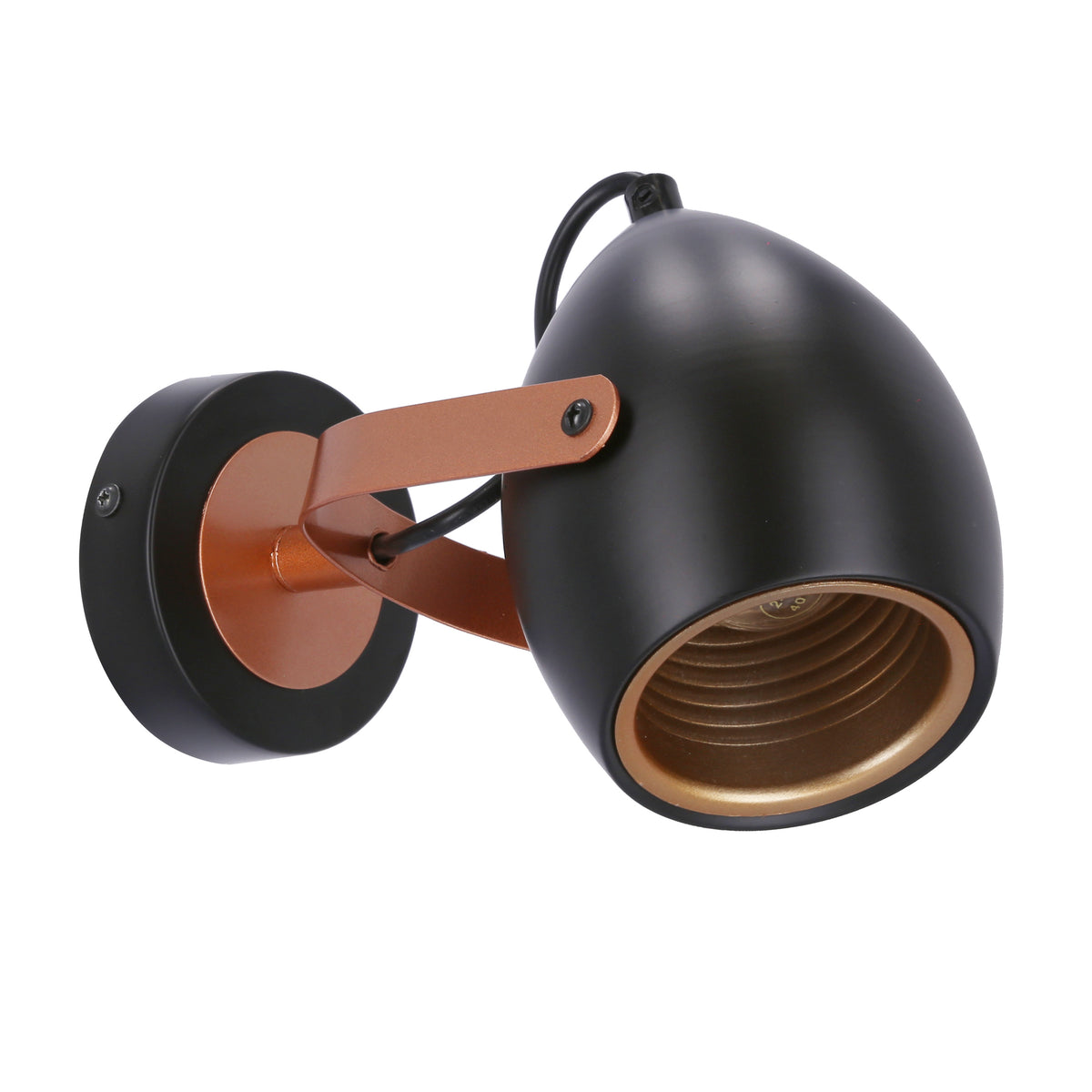 Anica lampa kinkiet czarny 1x40W E14 odbłyśnik złoty
