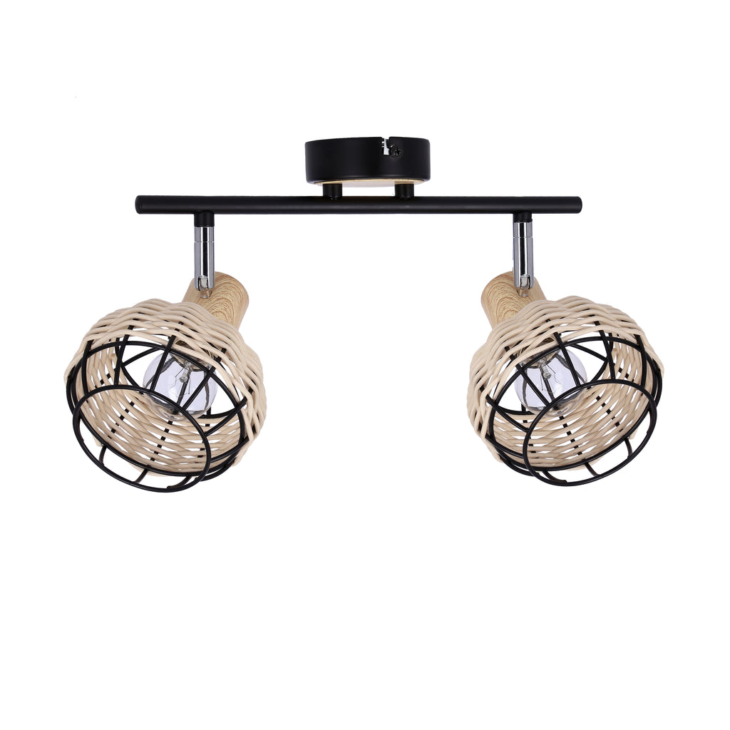 Tajga lampa sufitowa listwa czarny+drewniany 2x40W E14 klosz czarny+drewniany