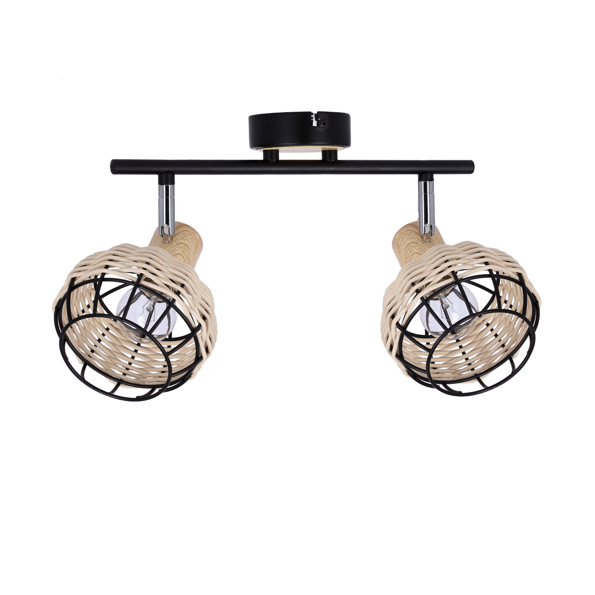 Tajga lampa sufitowa listwa czarny+drewniany 2x40W E14 klosz czarny+drewniany