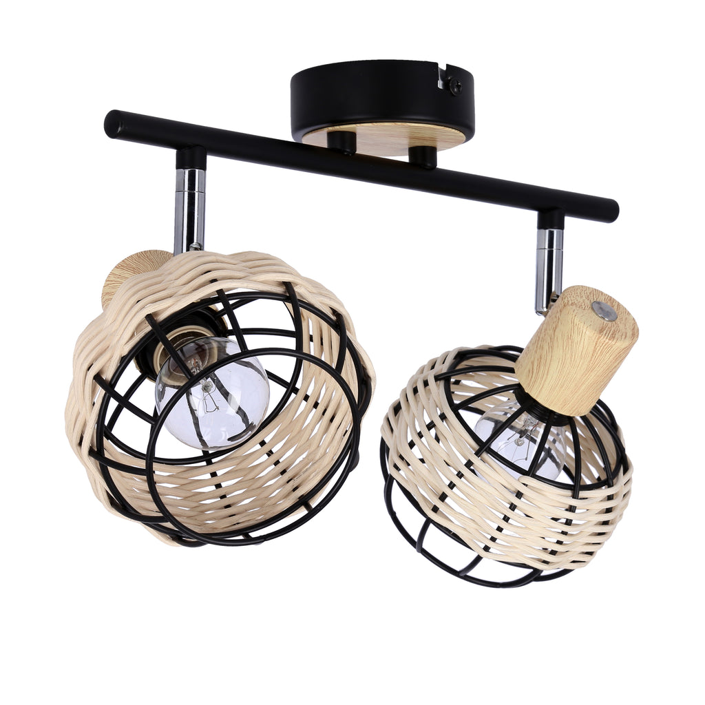 Tajga lampa sufitowa listwa czarny+drewniany 2x40W E14 klosz czarny+drewniany
