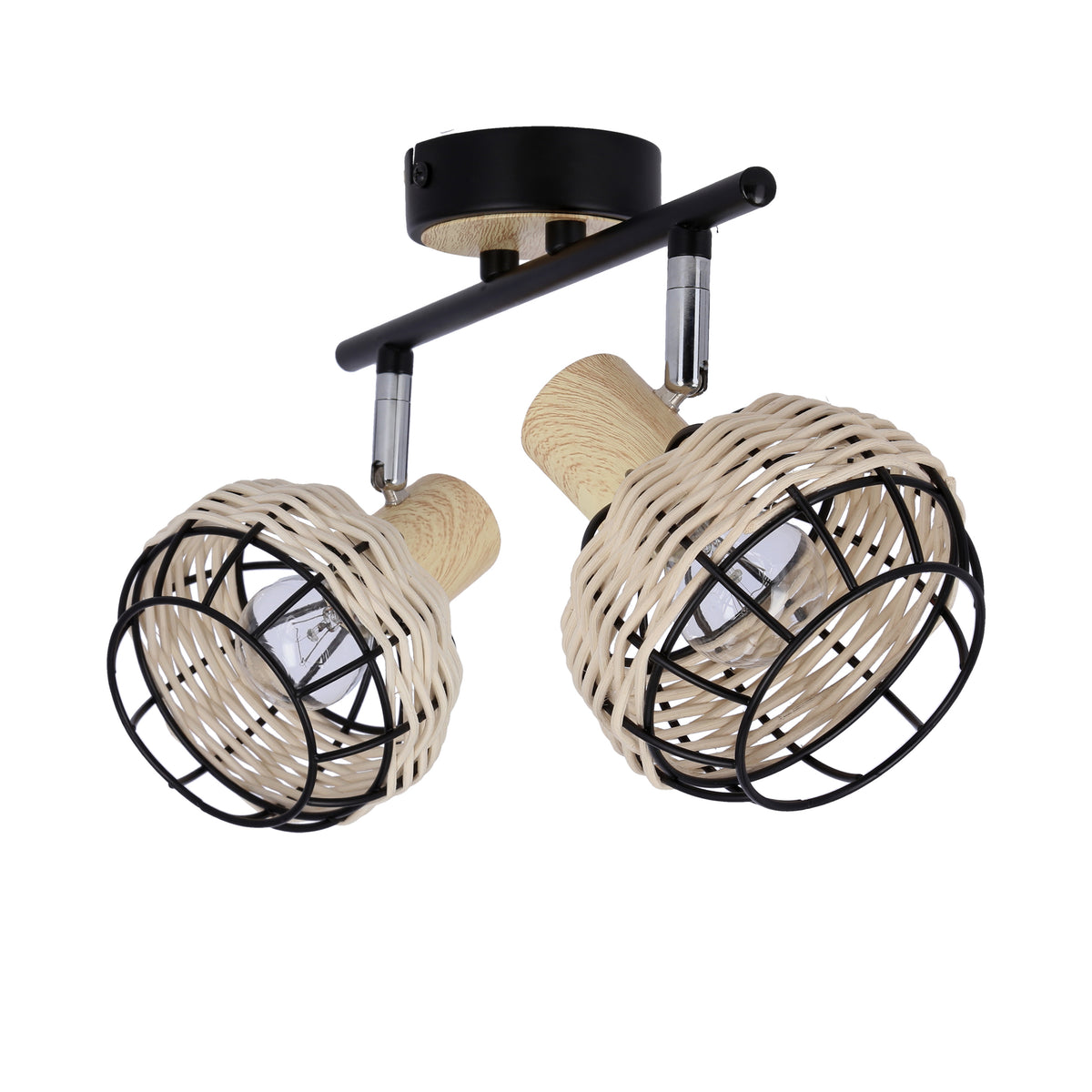 Tajga lampa sufitowa listwa czarny+drewniany 2x40W E14 klosz czarny+drewniany