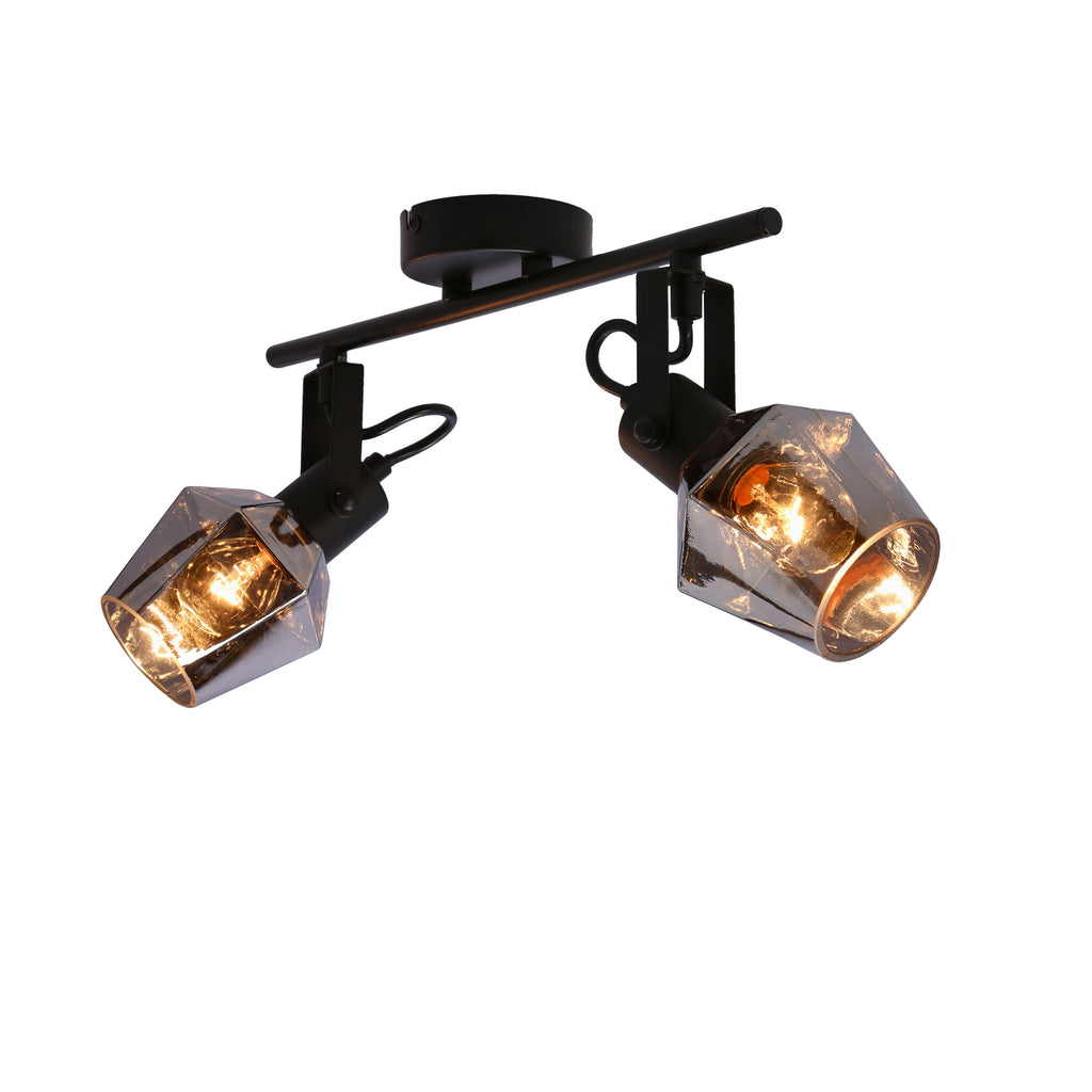 Randi lampa sufitowa listwa czarny matowy 2x15W E14 klosz dymiony
