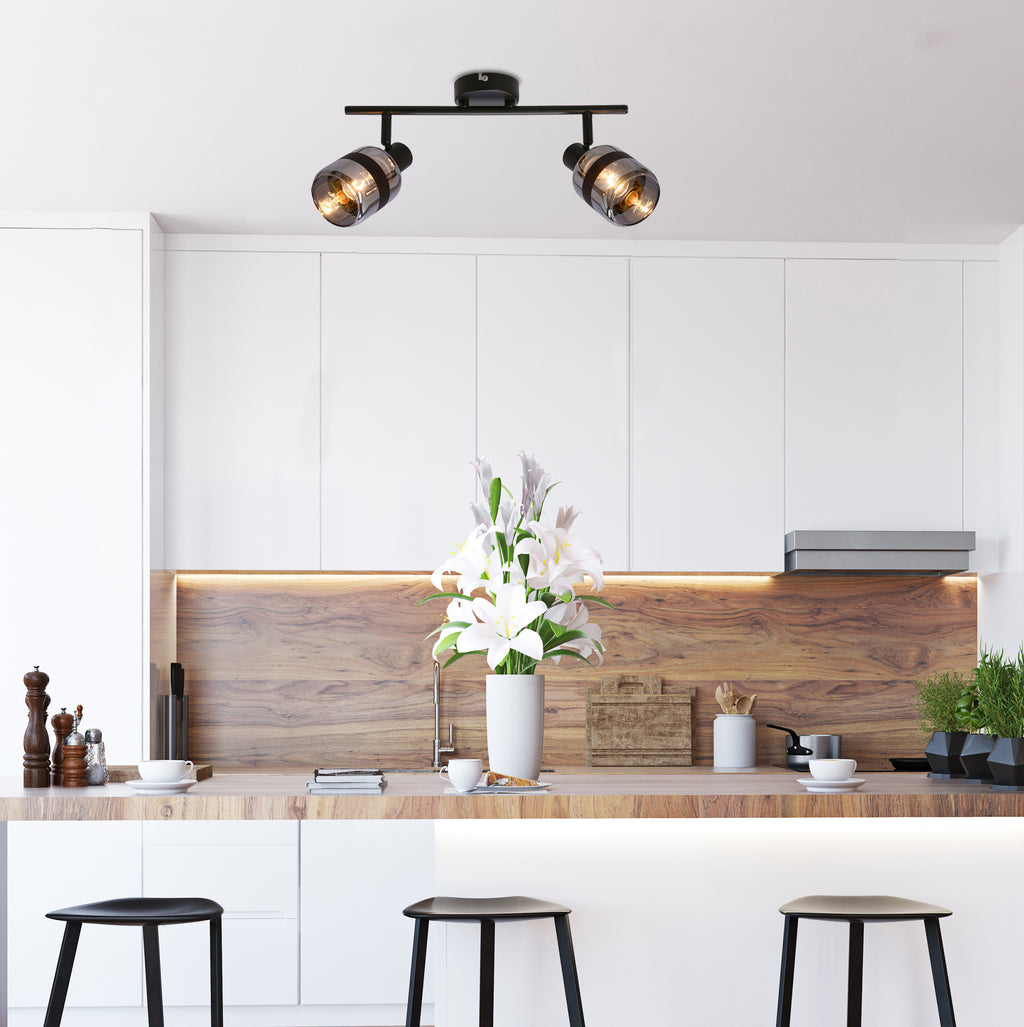 YUKI lampa listwa czarny matowy 2x15W E14 klosz dymiony