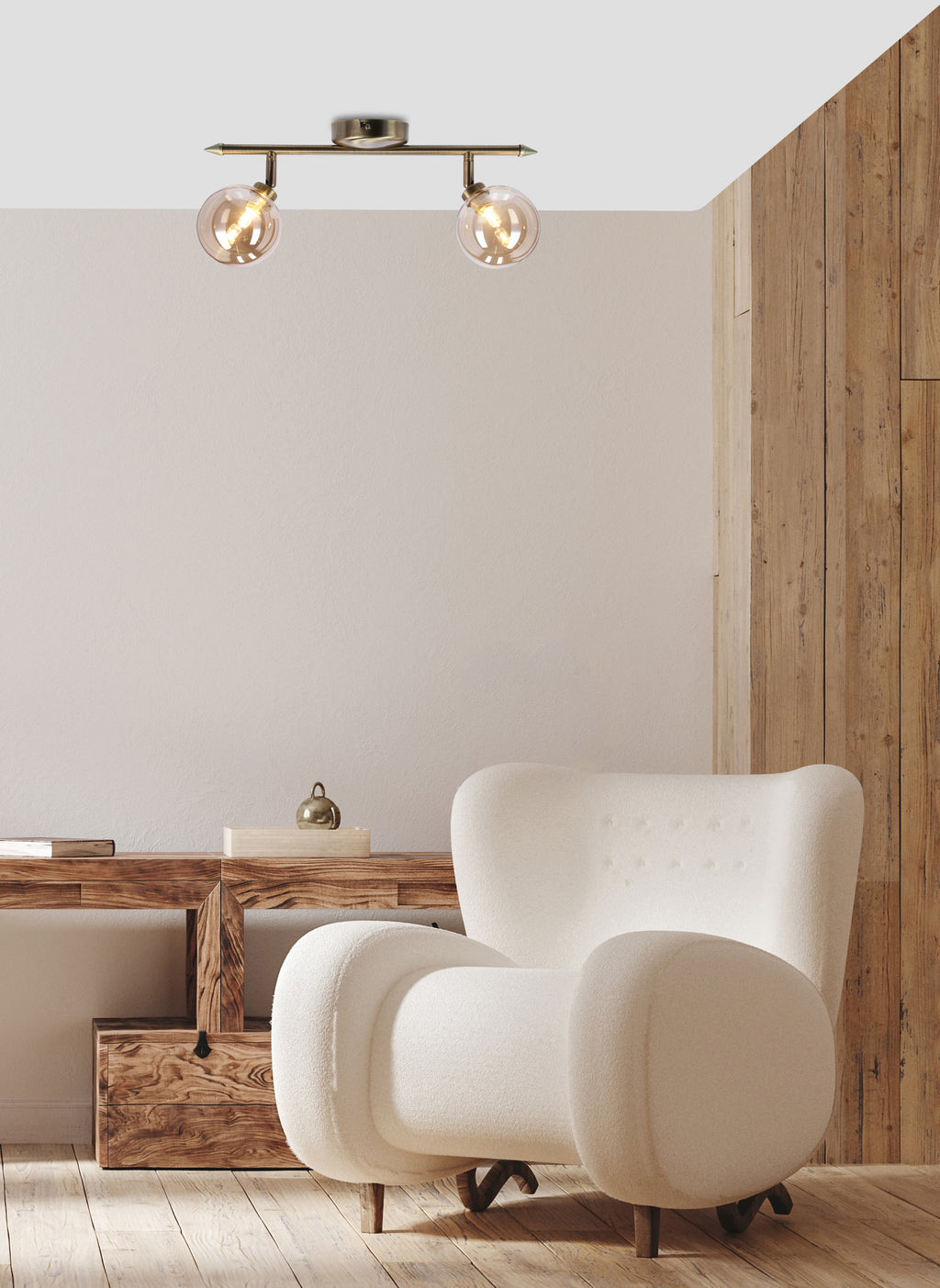 Rodia lampa sufitowa listwa patynowy 2x40W G9 klosz bursztynowy