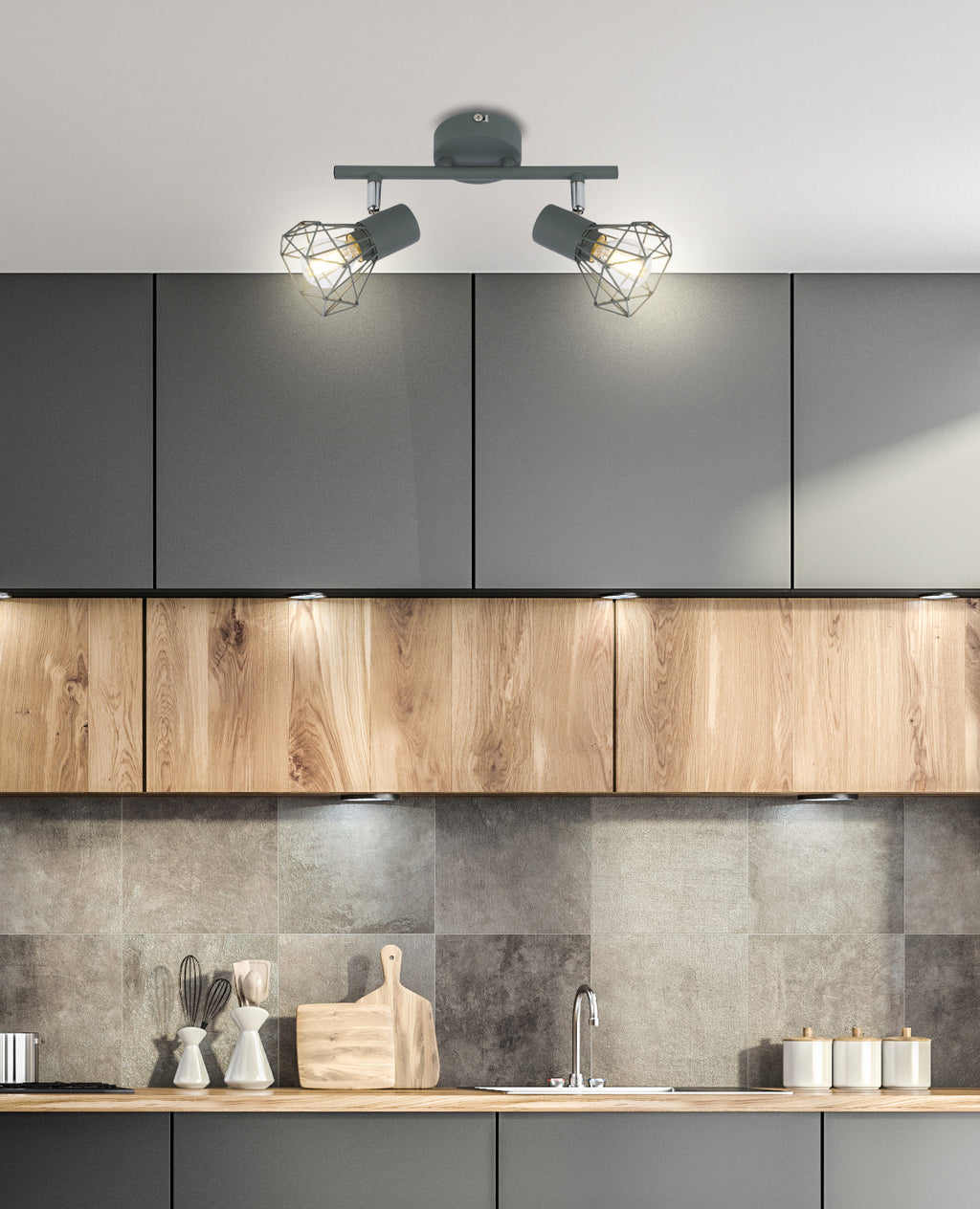 VERVE lampa sufitowa listwa 2x40W E14 matowy szary