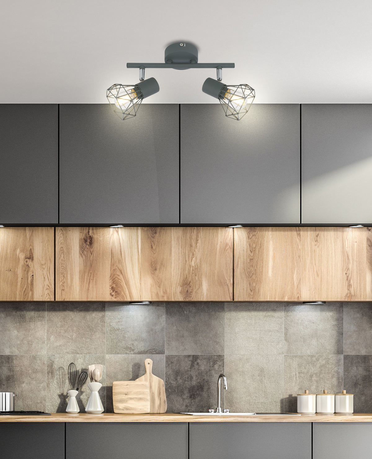 VERVE lampa sufitowa listwa 2x40W E14 matowy szary