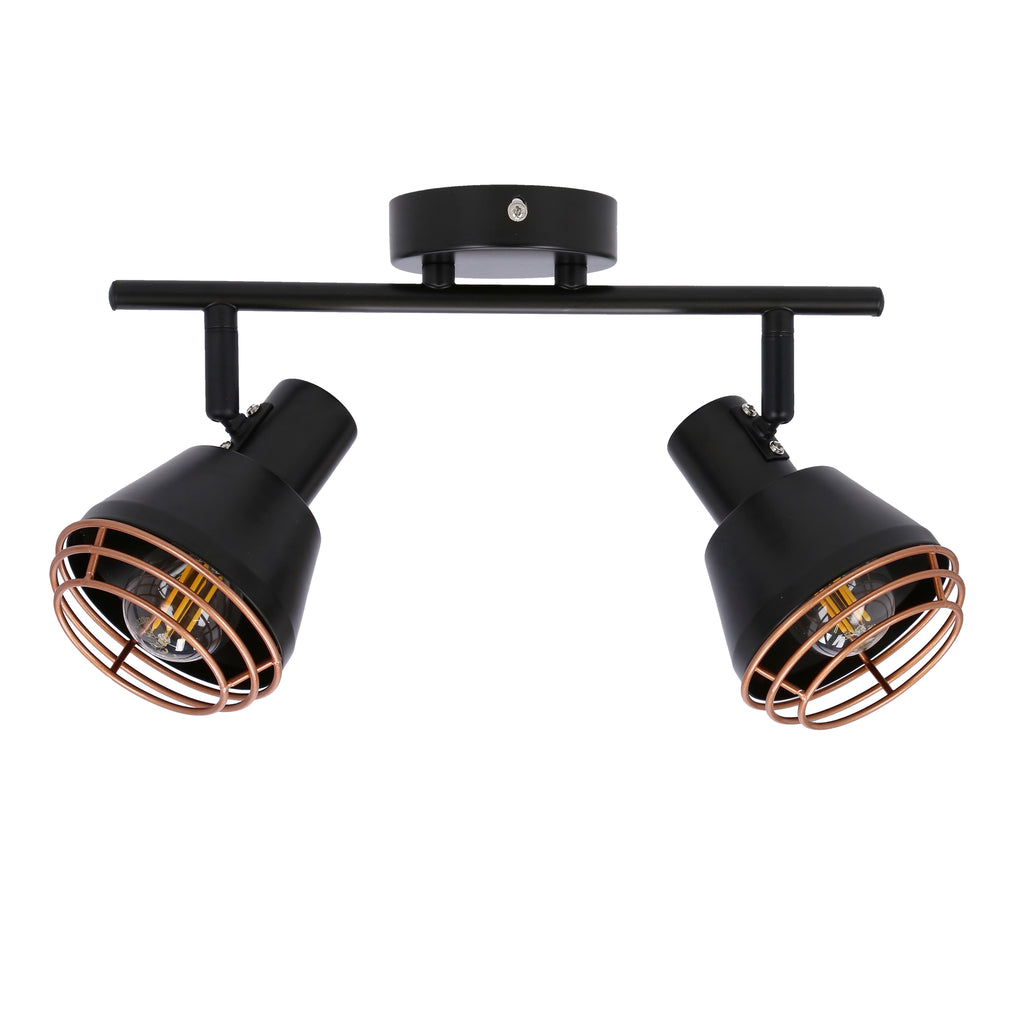 Neria lampa sufitowa listwa czarny 2x40W E14 klosz miedziany