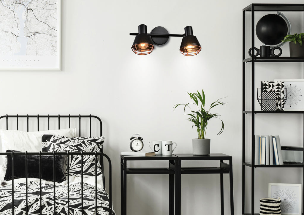 Neria lampa sufitowa listwa czarny 2x40W E14 klosz miedziany