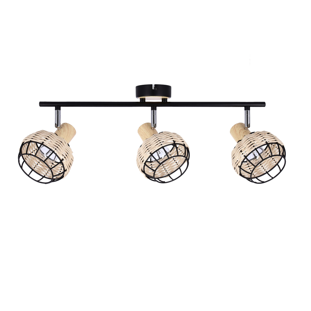 Tajga lampa sufitowa listwa czarny+drewniany 3x40W E14 klosz czarny+drewniany