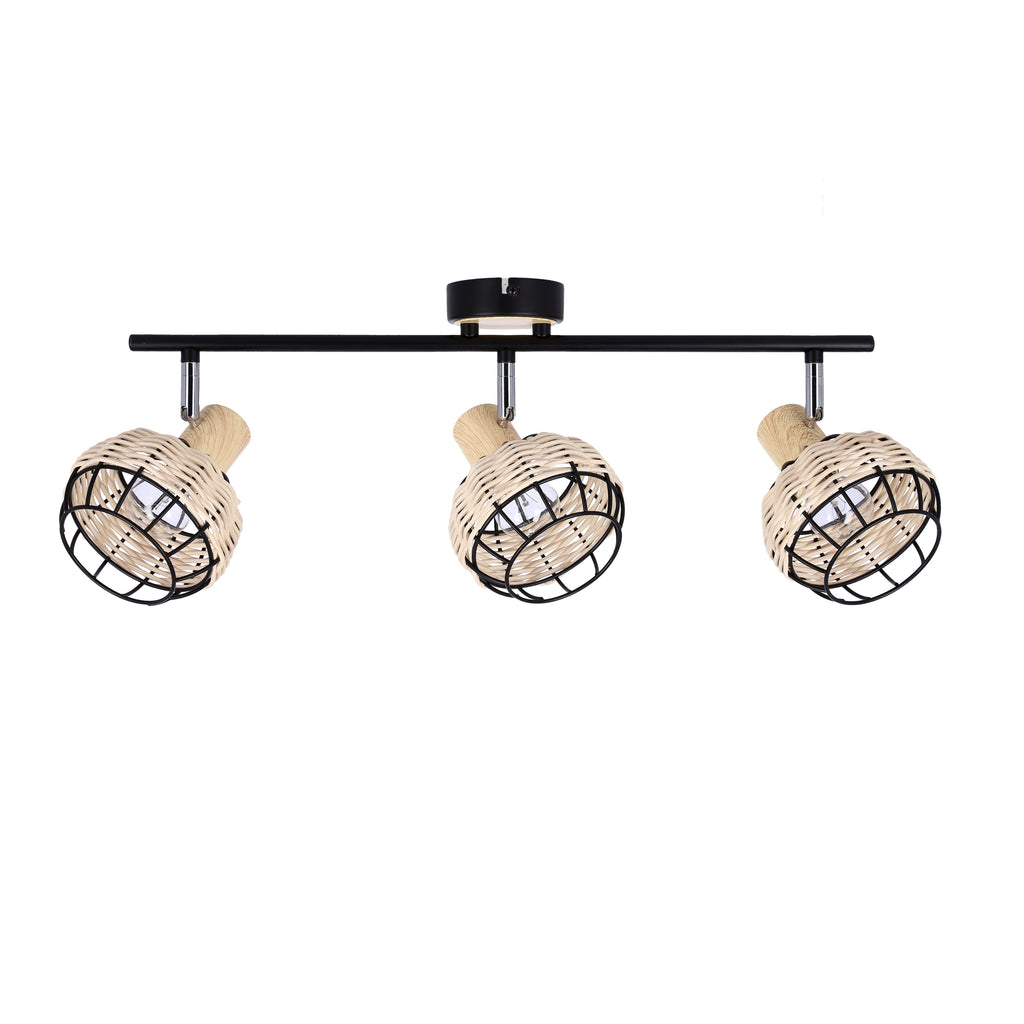 Tajga lampa sufitowa listwa czarny+drewniany 3x40W E14 klosz czarny+drewniany