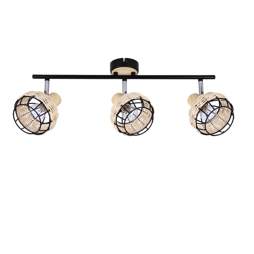 Tajga lampa sufitowa listwa czarny+drewniany 3x40W E14 klosz czarny+drewniany