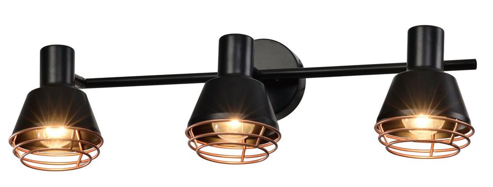 Neria lampa sufitowa listwa czarny 3x40W E14 klosz miedziany