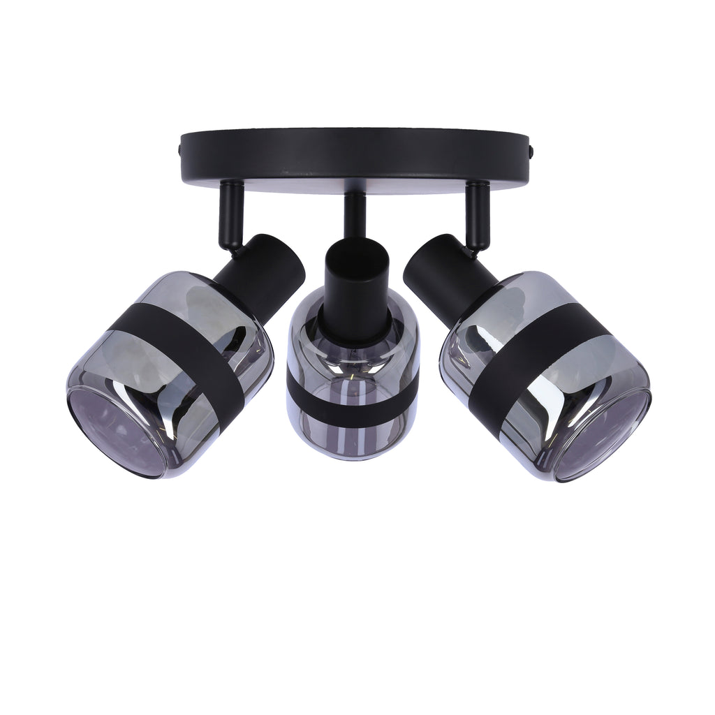 YUKI lampa plafon czarny matowy 3x15W E14 klosz dymiony