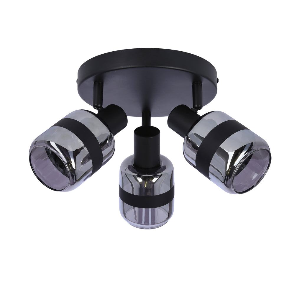 YUKI lampa plafon czarny matowy 3x15W E14 klosz dymiony