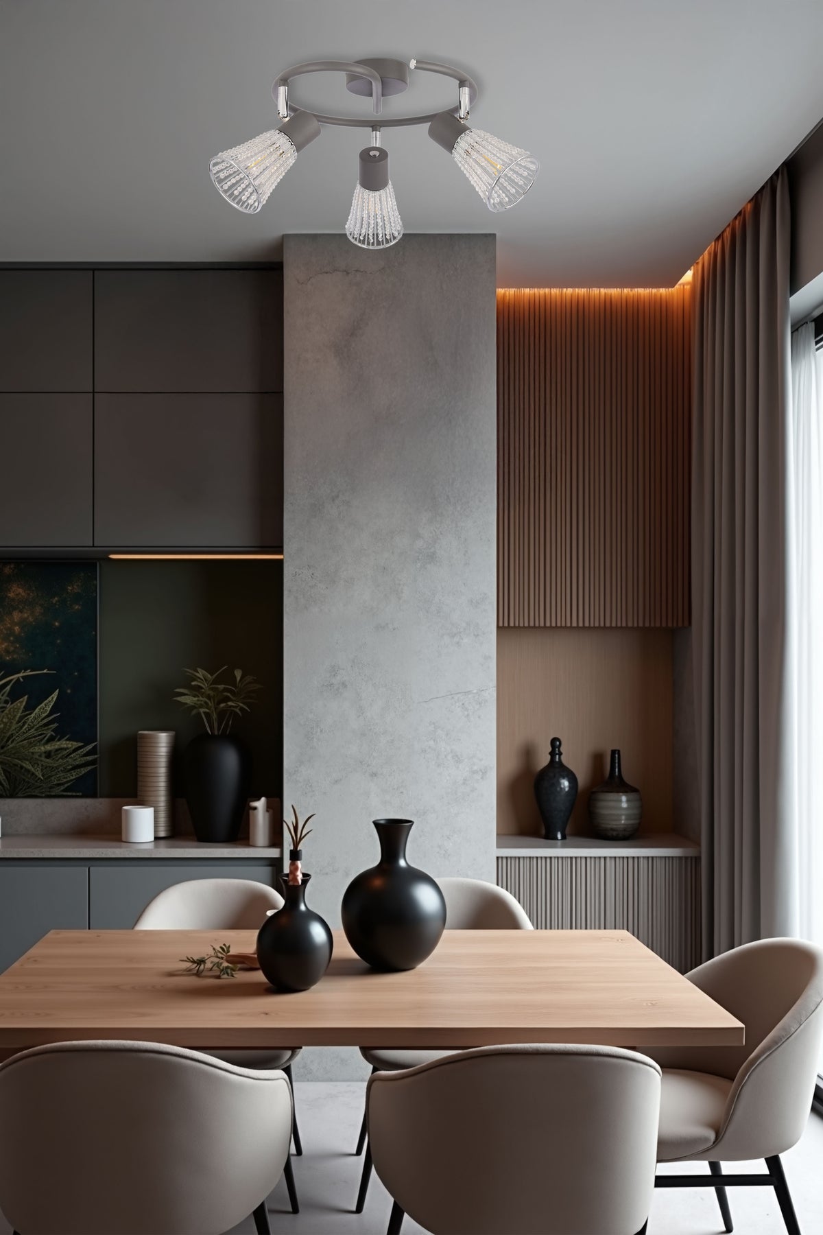 Lampa sufitowa spirala CURTIS szara 3x40W E14 nowoczesna oprawa oświetleniowa do salonu sypialni przedpokoju