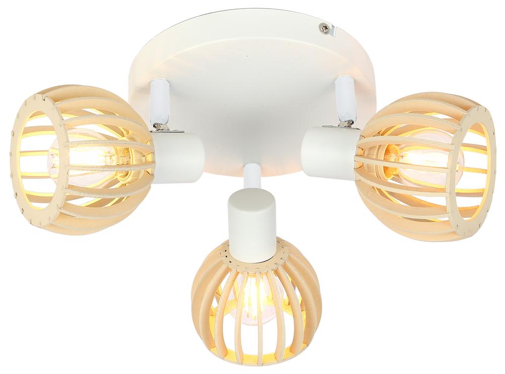 ATARRI lampa sufitowa plafon 3x25W E14 biały+drewno