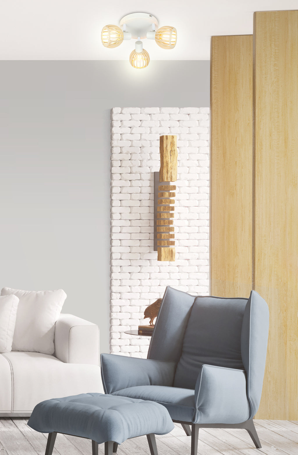 ATARRI lampa sufitowa plafon 3x25W E14 biały+drewno