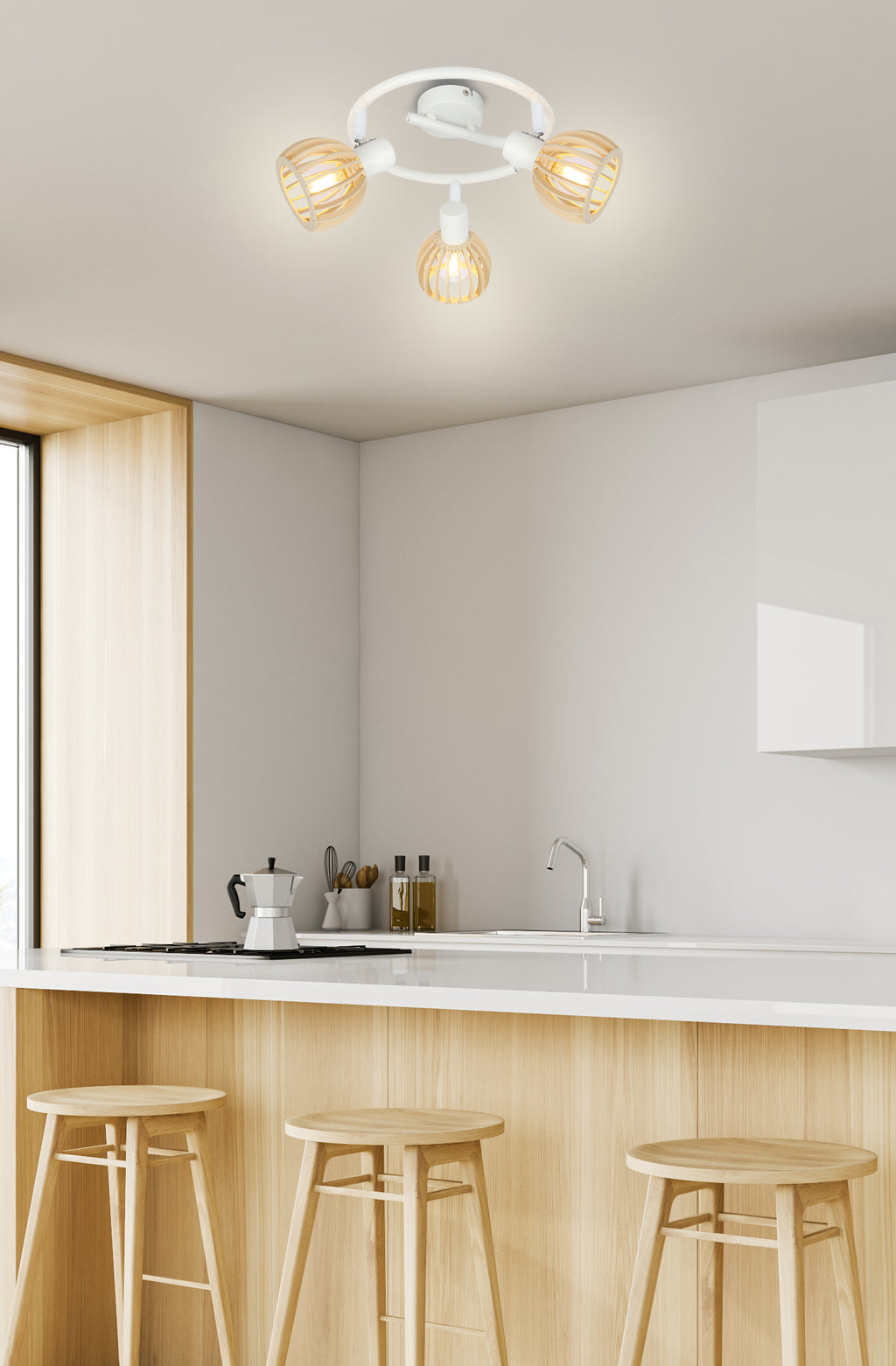 ATARRI lampa sufitowa spirala 3x25W E14 biały+drewno