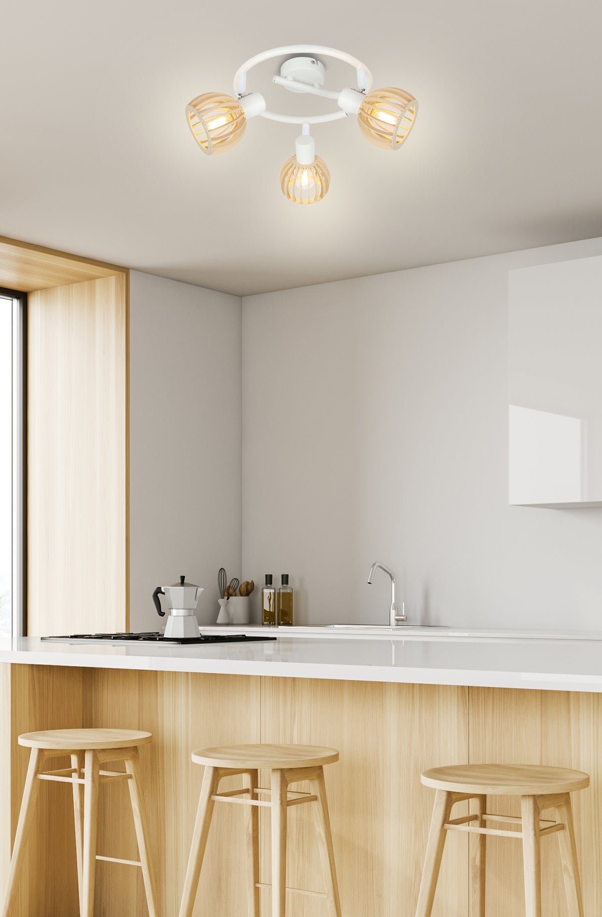 ATARRI lampa sufitowa spirala 3x25W E14 biały+drewno